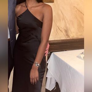 Black Satin Asymmetrical Express Dress